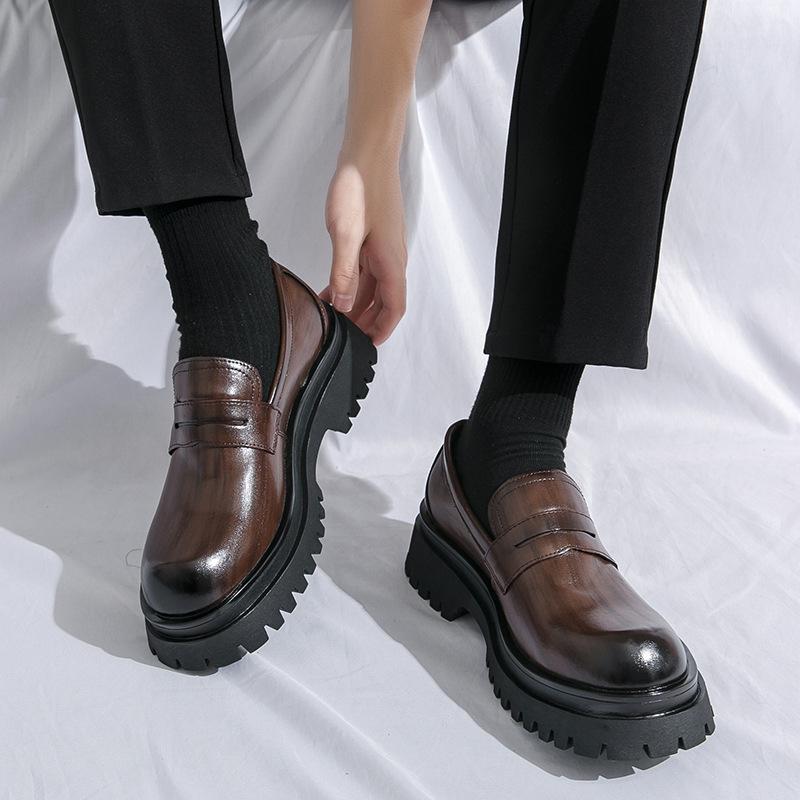 Factory Direct Sales of New Four-season One-pedal Loafers Platform-soled Fashion Men's Casual British Leather Shoes