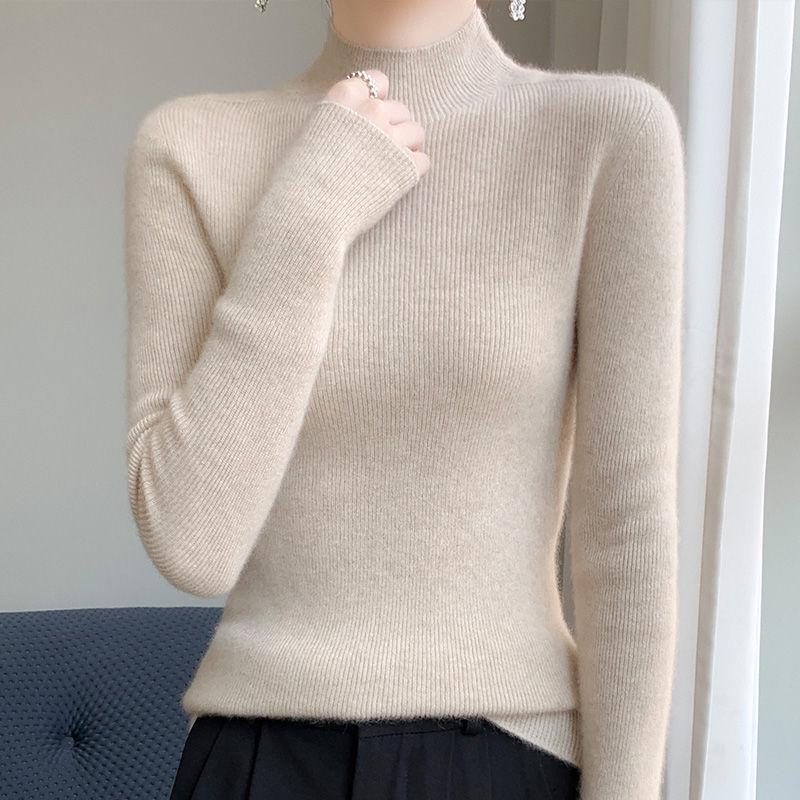 Women's Knitwear Sweater: Half-High Neck, Slim Fit Long Sleeve Top for Autumn/Winter