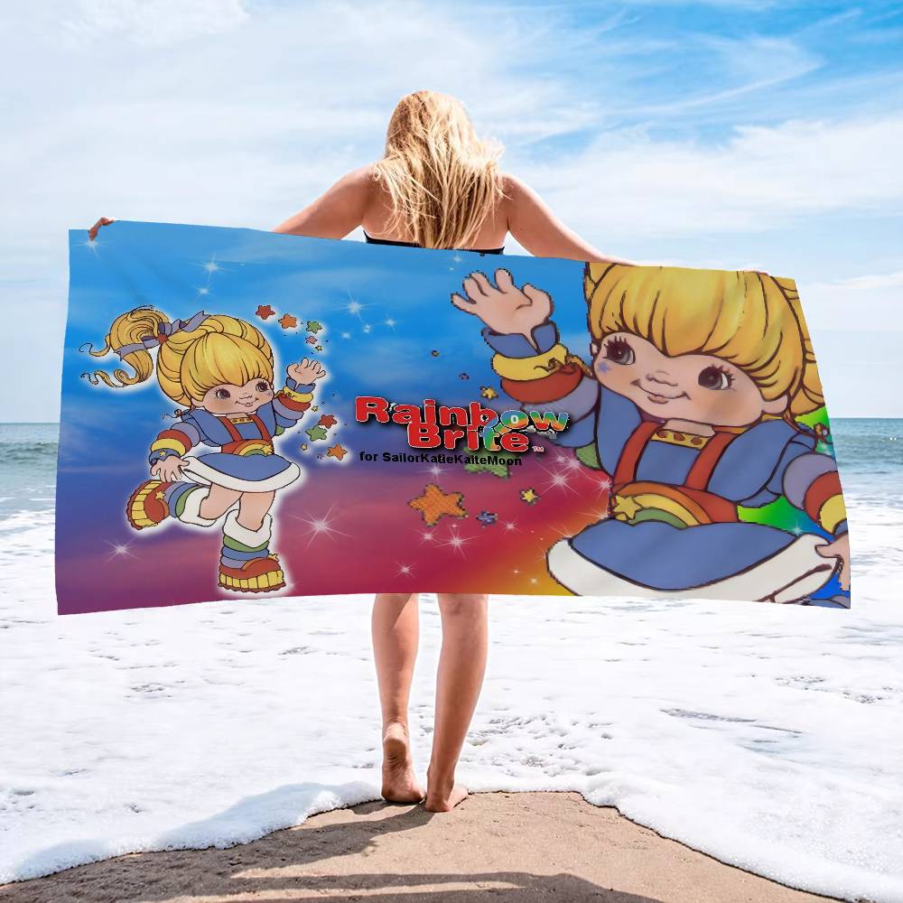 R-Rainbow B-Brite Cartoon Bath Towel Microfiber Soft Water Absorbing Breathable For Girl Kids Decorative Cartoon Beach Towel
