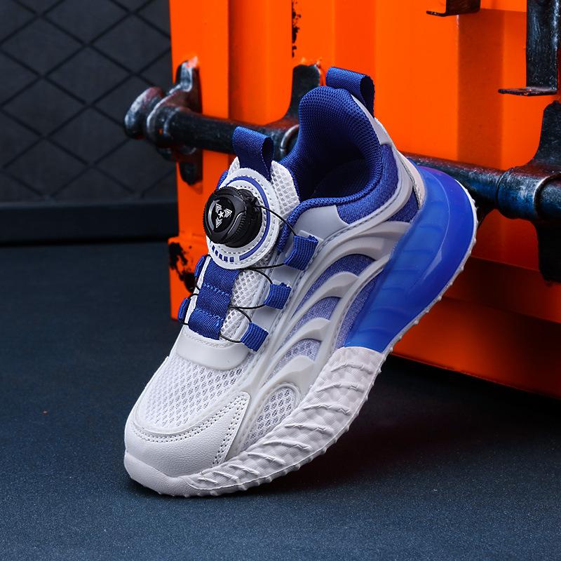 Children's white sneakers2026New summer mesh breathable shoes for boys, featuring a rotating buckle and non-slip design, suitable for sports and
