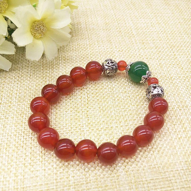 Handmade Ethnic Style Bracelet with 10mm and 12mm Agate Round Beads
