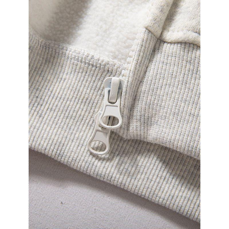 Men's Autumn and Winter Warm Fleece-Lined Thick Striped Color-Block Sweatshirt, Youthful Loose Casual Zip-Up Jacket with Stand Collar, Trendy