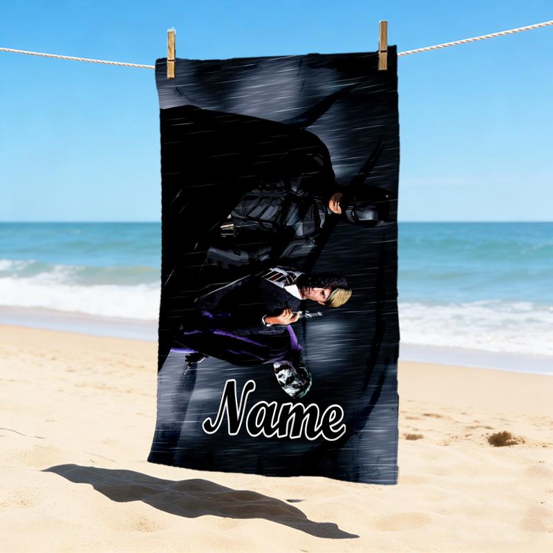 Custom Name Batman Storm Stylish Digital Printing Beach Towel Quick‑Drying Absorbent Blanket for Beach Pool Gym Travel