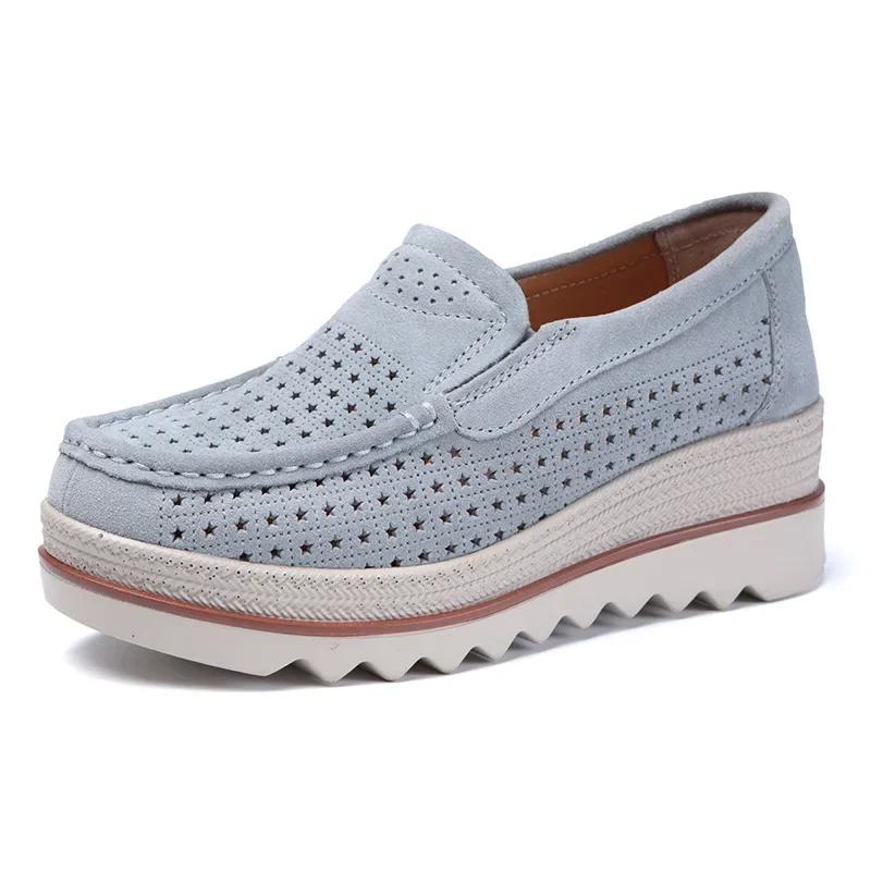 Women Wedges Platform Loafers Ladies Elegant Genuine Leather Moccasins Shoes Woman Autumn Slip on Casual Women's Shoes