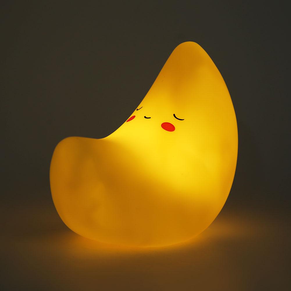 Silicone Yellow Cute Moon Shape LED Night Light Decoration Lamp for Children Room BedroomYellow
