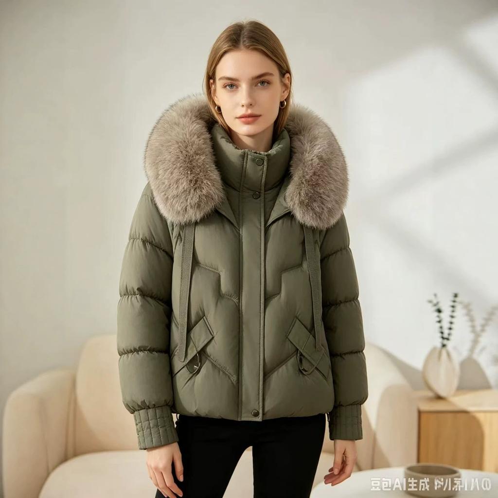 New fashion cotton clothes women's warm big fur collar temperament short women's cotton-padded clothes jacket