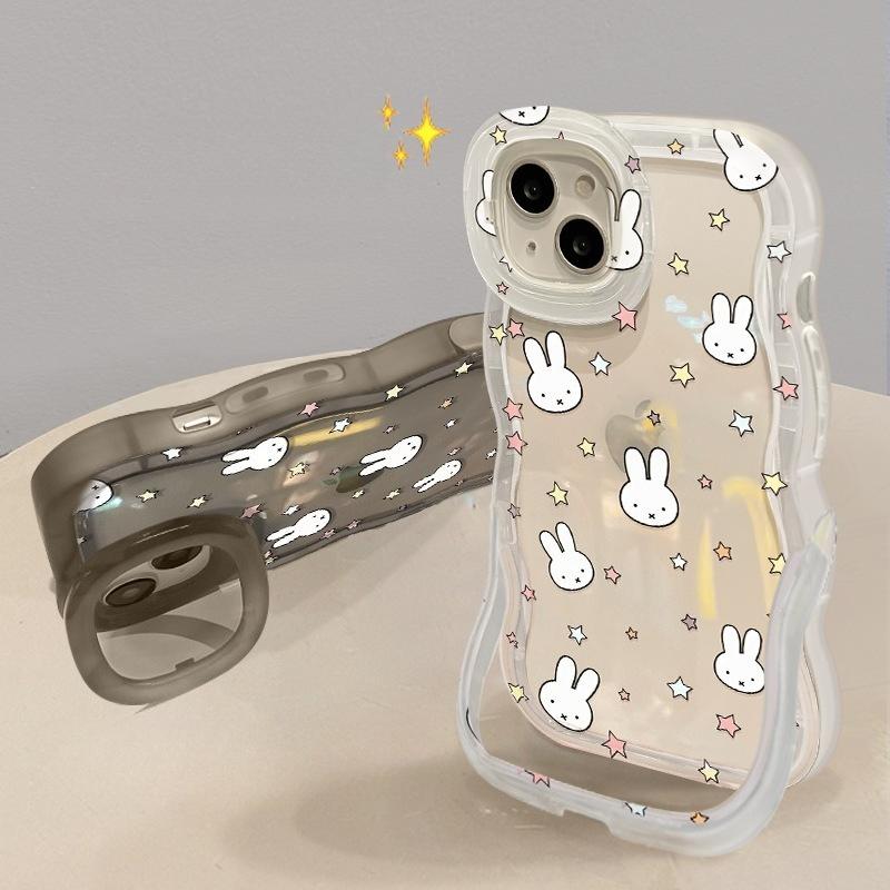 Kawaii Miffy Star Phone Case for IPhone 17/16ProMax 15/14Pro Dual Stand Cute Cartoon Semi Transparent Silicone Shockproof Cover