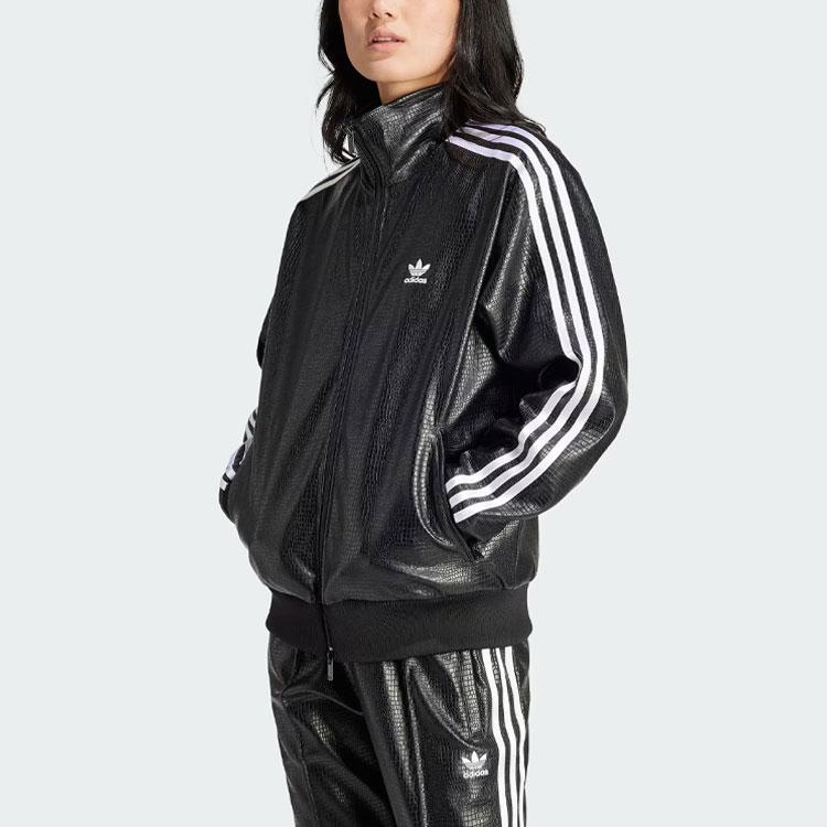 Adidas Originals Firebird Premium Faux Leather Luxe Three-Stripe Color Block Sports Jacket Women Jacket Black IY2912
