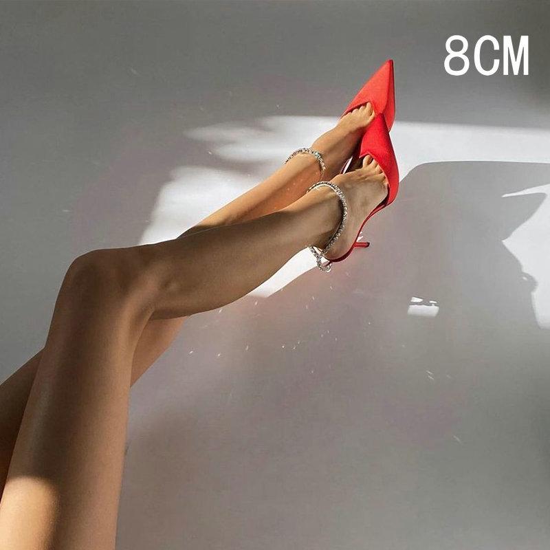 Fashion Crystal Pendant Word With Diamond Chain High Heels Europe And The United States New Pointy Thin Heel Sexy Overhead Sandals Pumps