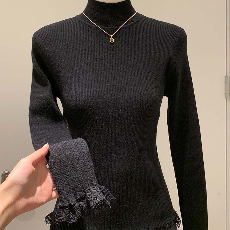 Svetr pro ženy Podzim Zima Zesílený Hřejivý Pletený Pružný Dlouhý rukáv Rolák Top