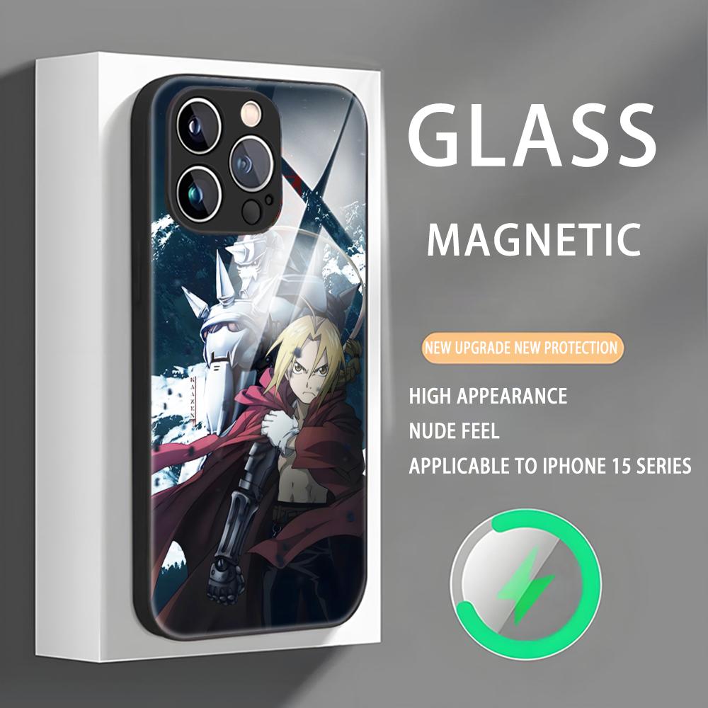 Anime Fullmetal Alchemist Phone Case For iPhone 16 15 14 13 12 11 X XR XS 8 Plus Mini Pro Max Glass Magnetic Case