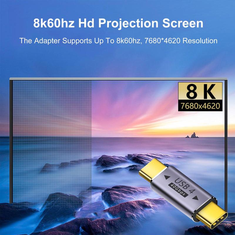100w Usb C Adapter Type-C Male To Female Support 8k 60hz Video Output 40gbps Data Transfer Straight