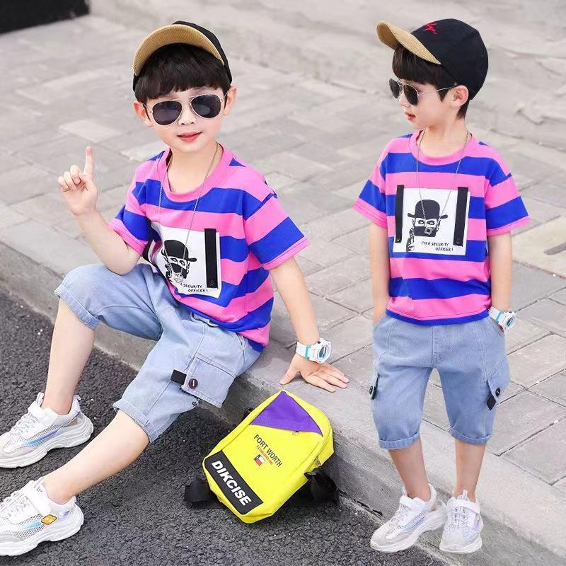 Summer Baby Boys Clothes Suit Stripe Cotton T-shirt+Jeans Short Pant 2PCS Set Kids Boys Clothing