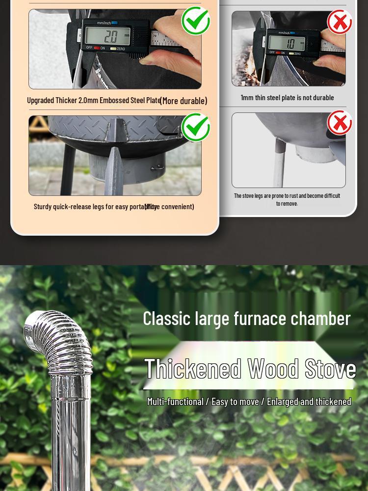 Portable Wood-Burning Stove for Home and Outdoor Use - Large Wok Stand, Clay Pot Compatible, Ideal for Rural Areas and Camping
