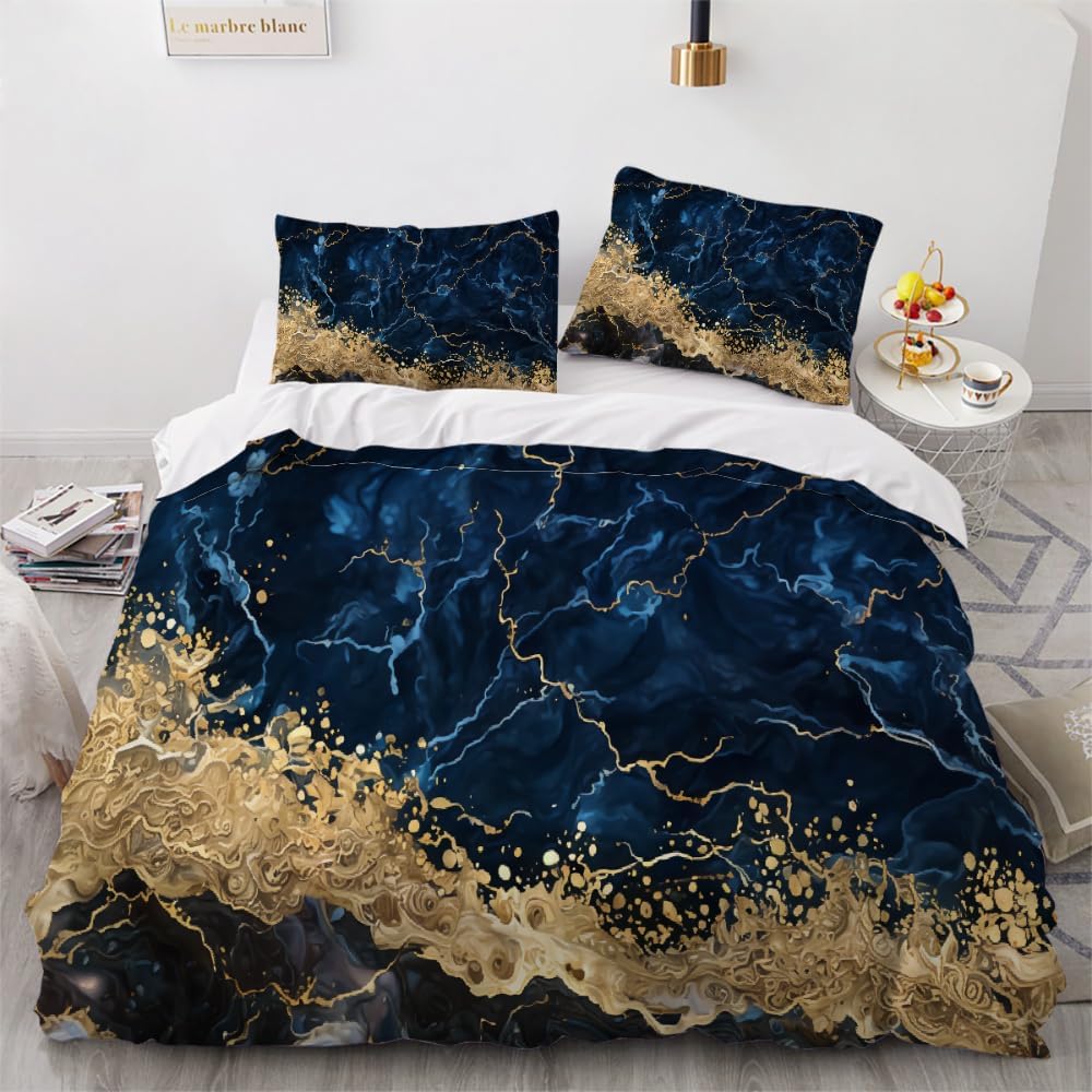 King Size Duvet Cover Sets, Abstract Marble Microfiber Bedding Set with Pillowcase 75*50, Fashion Quilt Cover Sets All Seasons