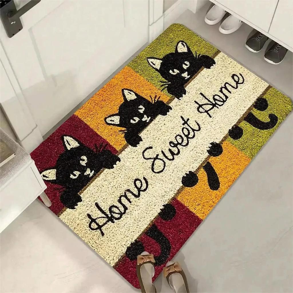 Süßes Katzenmuster Eingangstür-Matte Willkommensmatte Badezimmer Küche Rutschfester Boden-Teppich Waschbar Schlafzimmer Heimdekoration Kleiner Teppich