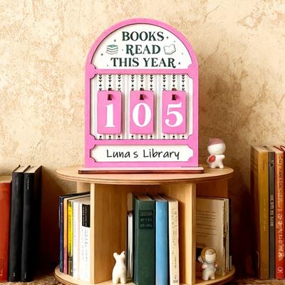 Book Read This Year Counter Wooden Sign Reading Tracker for Bookshelf Home Library Decor Book Lover Gift for Librarian Reader Teacher