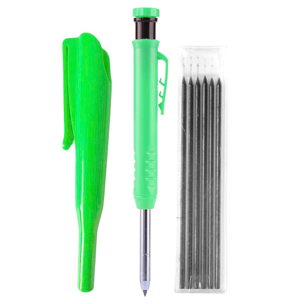 Solid Carpenter Pencil with Refill Lead and Built-in Sharpener for Deep Hole Mechanical Pencil Scribing Marking Woodworking Tool