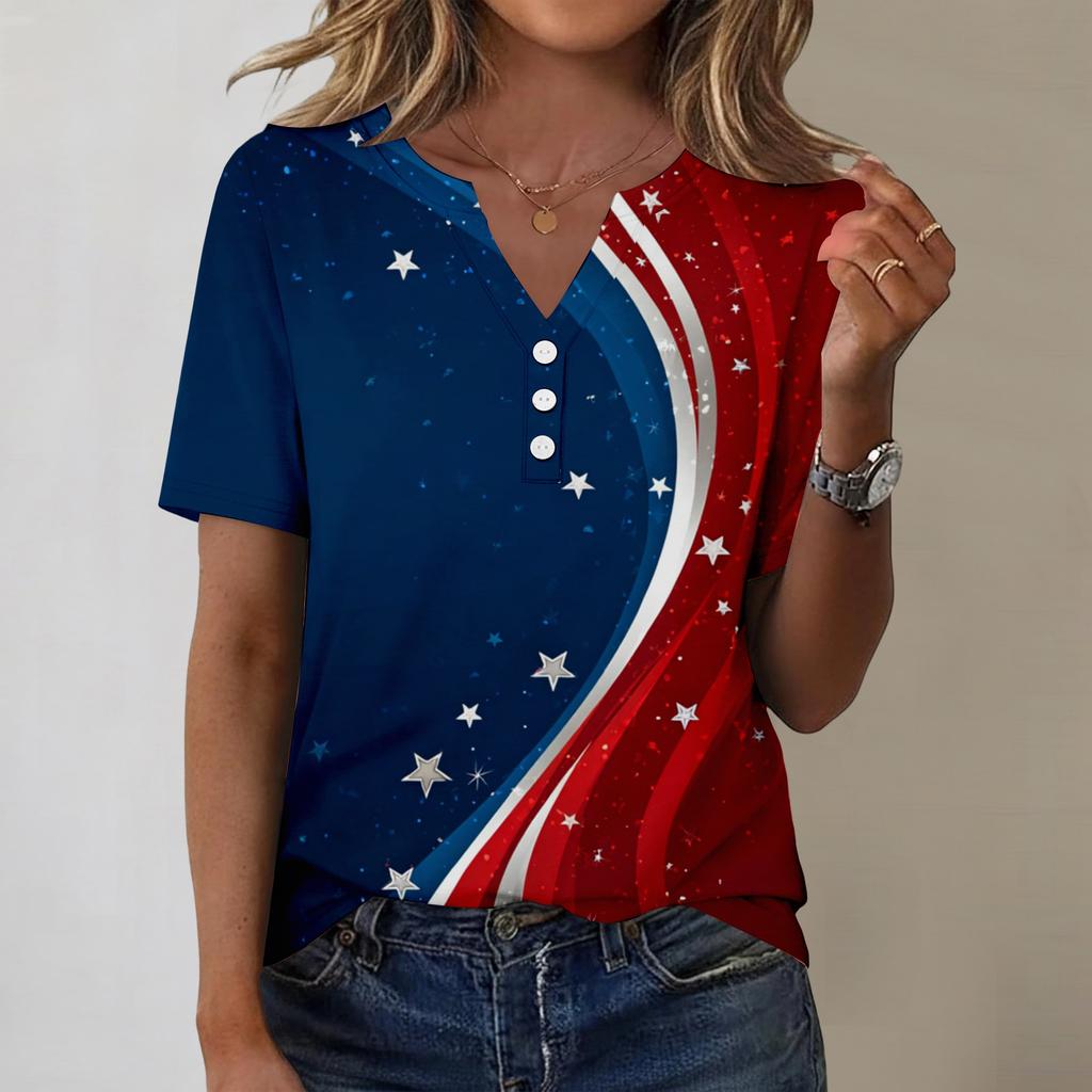 Women's Fashionable Casual Independence Day Print Blouse