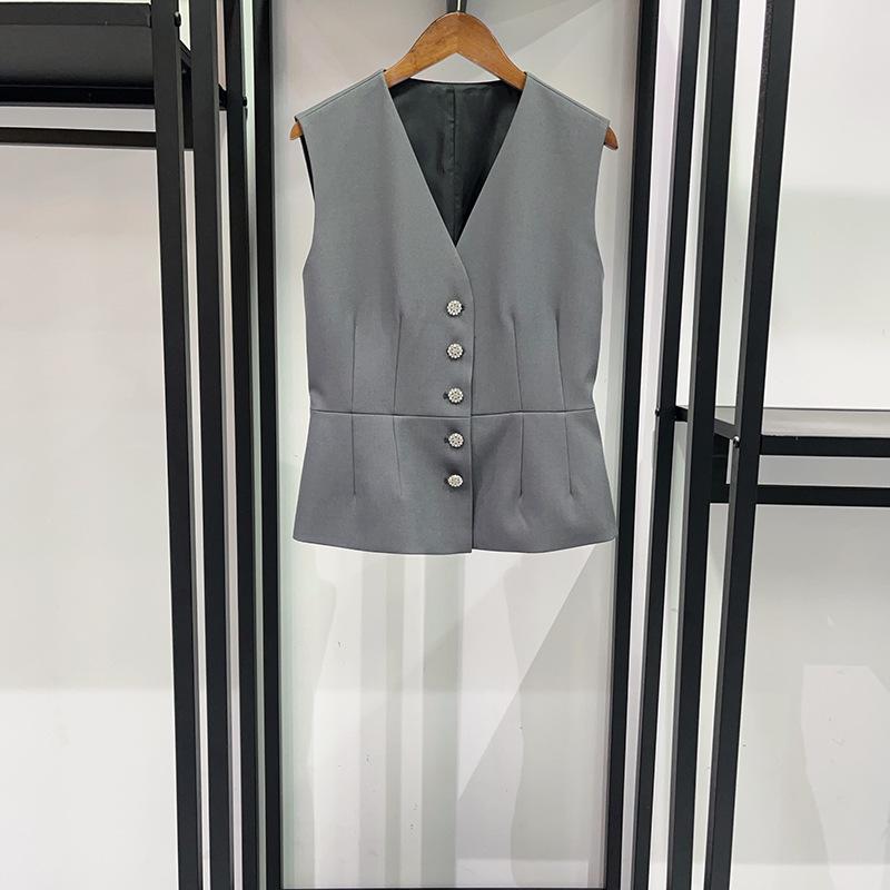 

French Style Color-Blocked V-Neck Vest Dress and Shirt Set, Waist-Cinching with Lapel Design for Early Spring 2026. Large