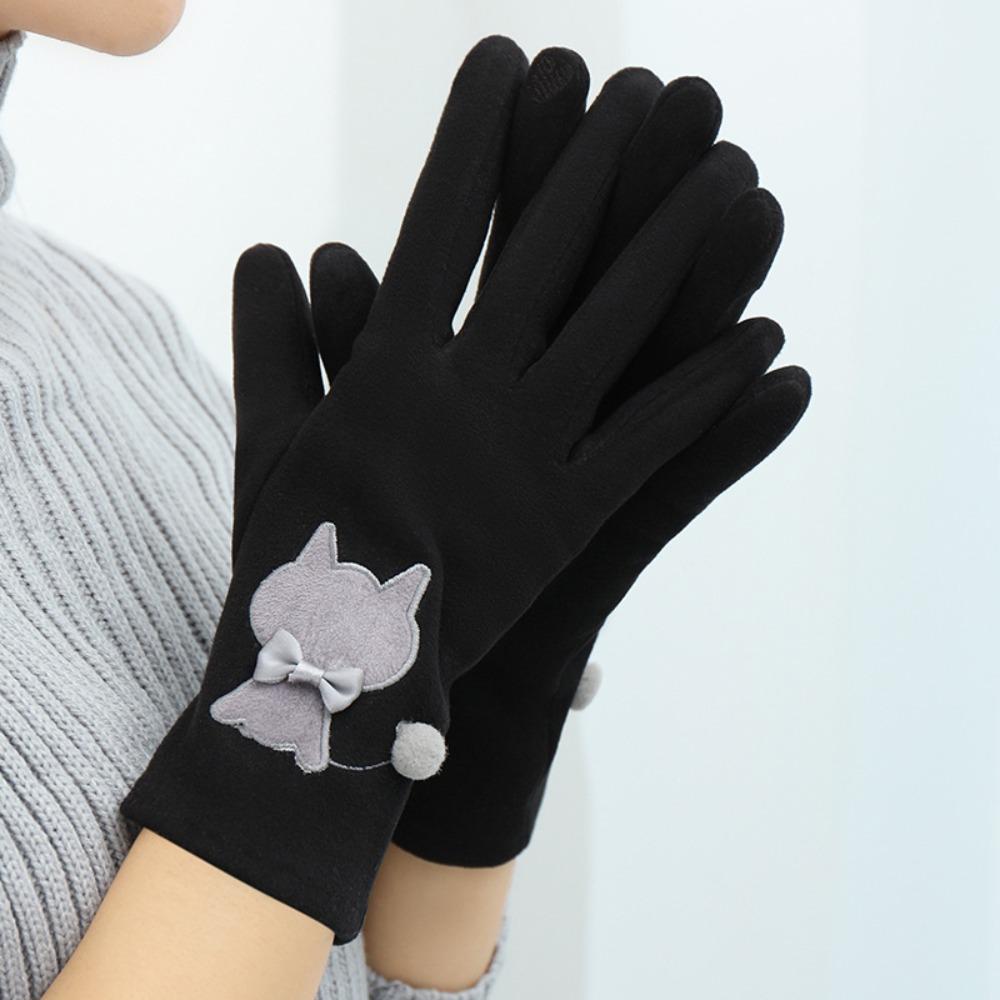 Cute Cat Female Gloves Velvet Windproof Mittens Sweety Winter Warm Glove  Winter Keep Warm