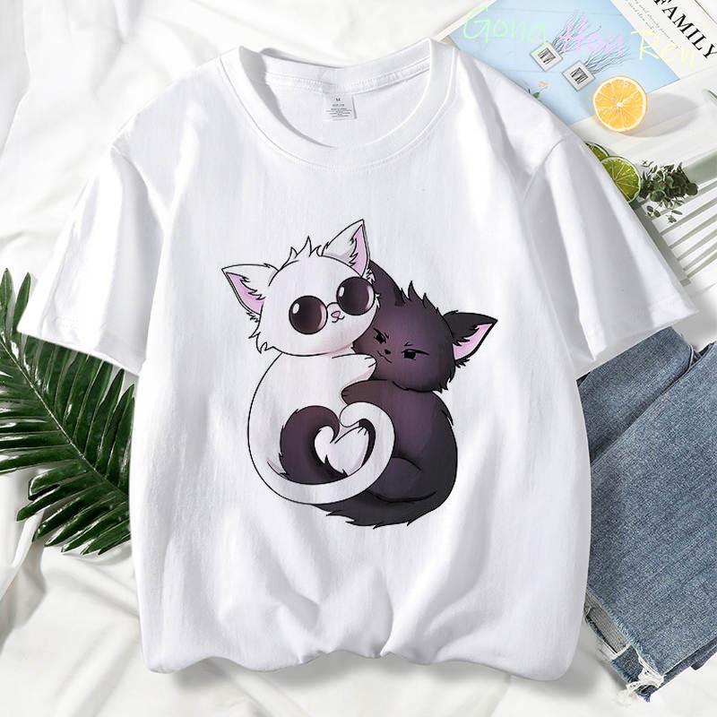 Japonské tričko Manga Jujutsu Kaisen Top Dámské Anime Gojo Satoru Tričko s potiskem Funny Gojo Cat Grafika Tričko Kawaii Neformální topy