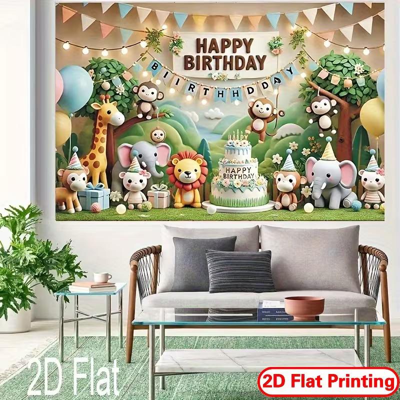 Tissu de fond de décoration de fête d'anniversaire sur le thème de la savane 2D pour enfants