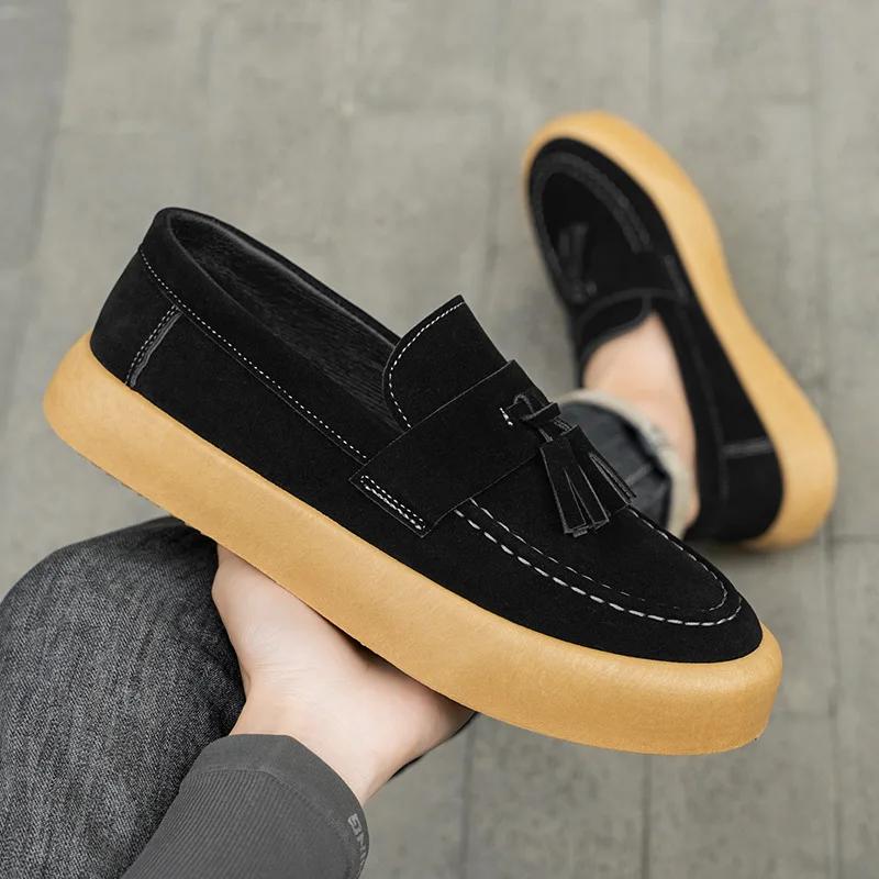 Mens Loafers Tassel Shoes Autumn  Fours Season British Style Fashion Casual Shoes Trendy Platform Anti Slip Vulcanized Shoes