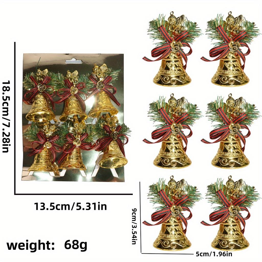 6pcs Golden Bell Pendant Christmas Tree Bowknot Angel Stage Set Bell Pendant Hanging Decorations On Home Garden Doors Christmas