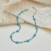 Stainless Steel Fresh Blue Beaded Necklace Women's Niche Design Sense Multi-layer Stacked Temperament Collarbone Chain