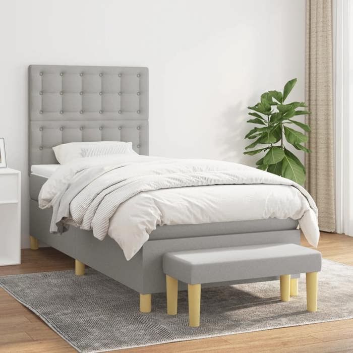 Maison Exclusive - Sommier à lattes de lit avec matelas Gris clair 100x200cm Tissu