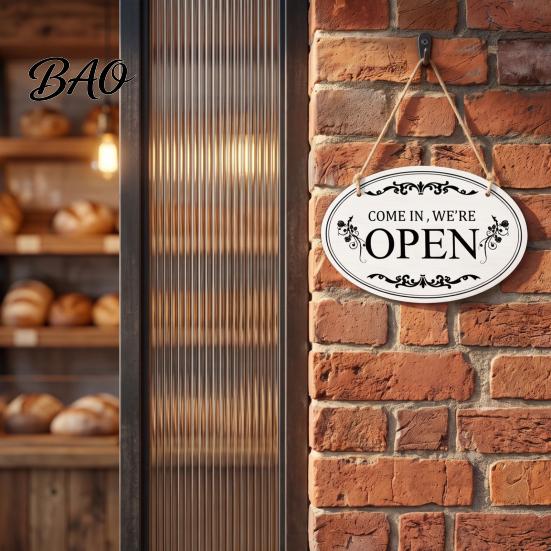 Wall Mounted Store Sign Wooden Open Closed Sign, Double-Sided Hanging Door with Vintage Rustic Business Frame, Waterproof Storefront Indicator, Retro