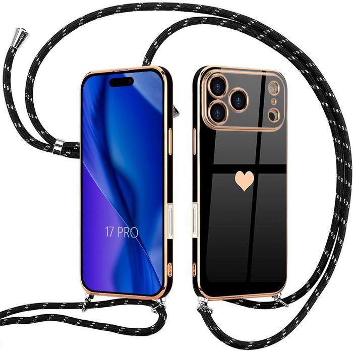 Coque Bandoulière - BOOLING - pour iPhone 17 Pro - Silicone Antichoc Souple - Noir
