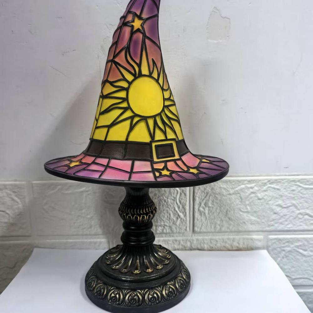 Stained Glass Witch Hat Lamp Halloween Hat Lamp Table Lamp for Living Room Home Bedroom Decorati