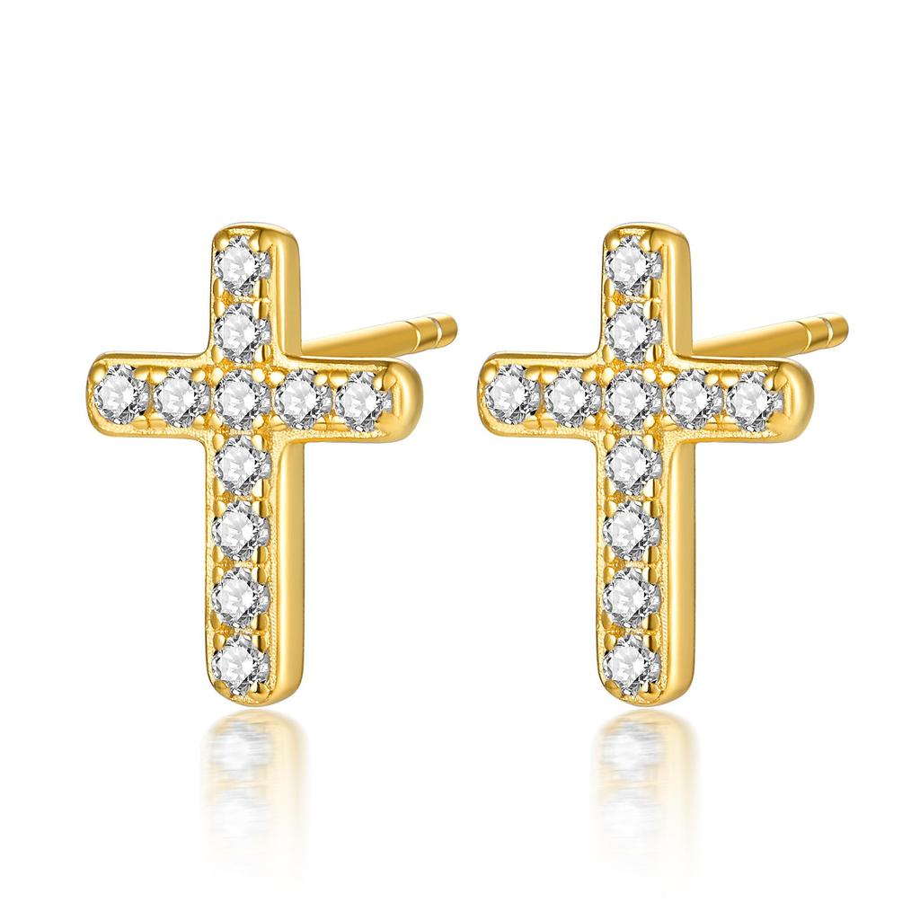 S925 Sterling Silver Zirconia Cross & Geometric Lightning Stud Earrings