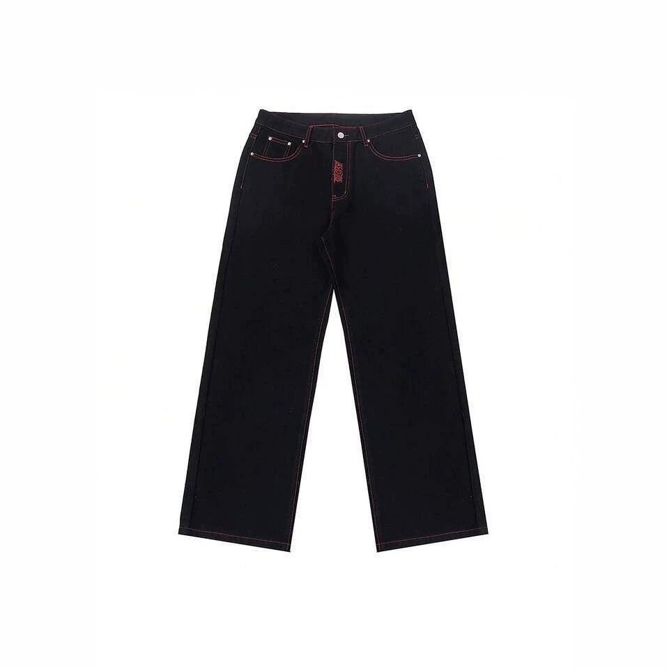 Explosive American high street tide brand full-embroidered casual pants men's loose straight casual jeans