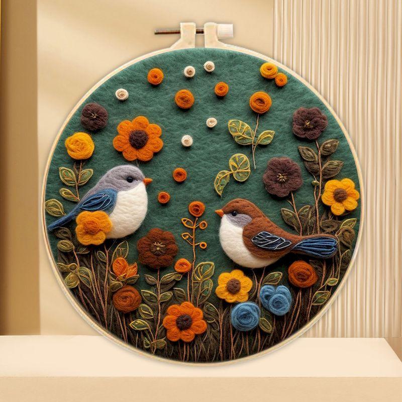 CHENISTORY Wool Felting Painting Needle Embroidery Kit Branch Bird Painting DIY Crafts Animals Handmade Home Decoration