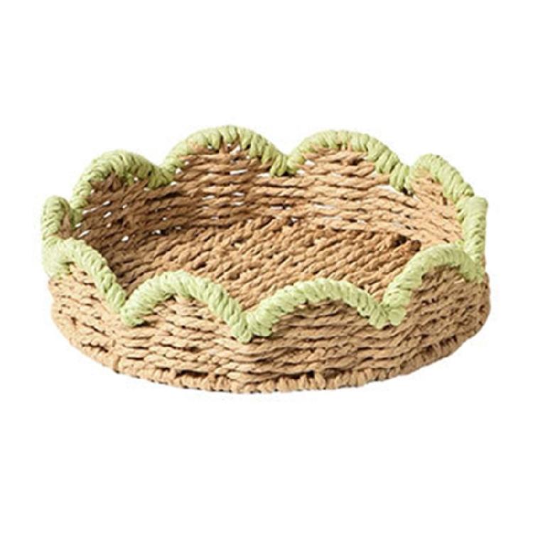 Scalloped Basket Tray Stylish Storage Plate with Handwoven Pattern For Bedroom Dresser And Living Room Decoration