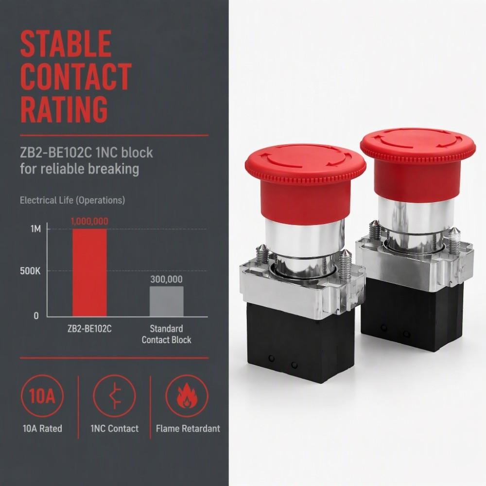 2PCS Round Head Push Button Switch Mushroom E-Stop Button for XB2-BS542/ZB2-BE102C Machine Safety