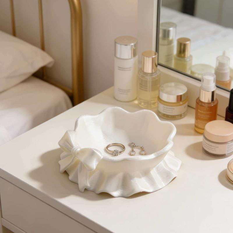 White Bow-Shaped Storage Tray, 3D Printed Bow-Shaped Jewelry Storage Tray, Home Decoration Girly Style Storage Box