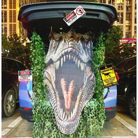 Trunk or Treat Car Decorations Kit Dinosaur Birthday and Party Decor Backdrop with 3 Pcs Dino Themed Stickers and 1 Pc Jungle Camouflage Cloth