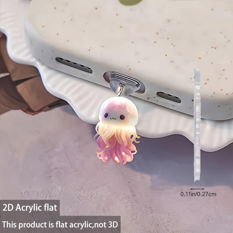 2Dflat, 1pc 2D Cute Jellyfish Theme Mobile Phone Dust Plug: Suitable for IPhone/Type-C Connector - Acrylic Mobile Maintenance, Perfect Holiday Gift