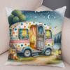 Happy Campers Pillow Case Double Print Decor Cartoon House Travel Car Cushion Cover for Sofa Home Soft Plush Pillowcase