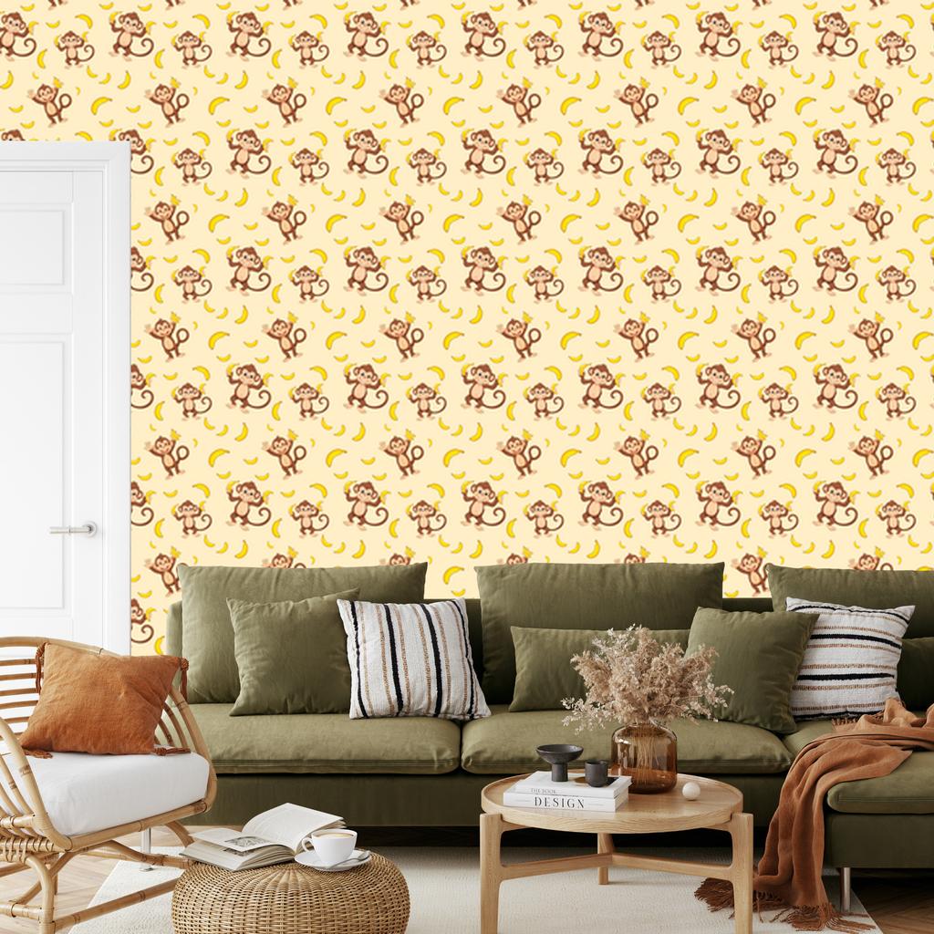Monkey Wallpaper Cream and Orange for Living Room and Bedroom 50x1000