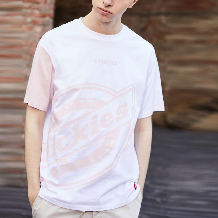 Dickies SS21 Diagonal Logo Printed Short Sleeve T-Shirt Unisex Tops White Pink DK008908B90