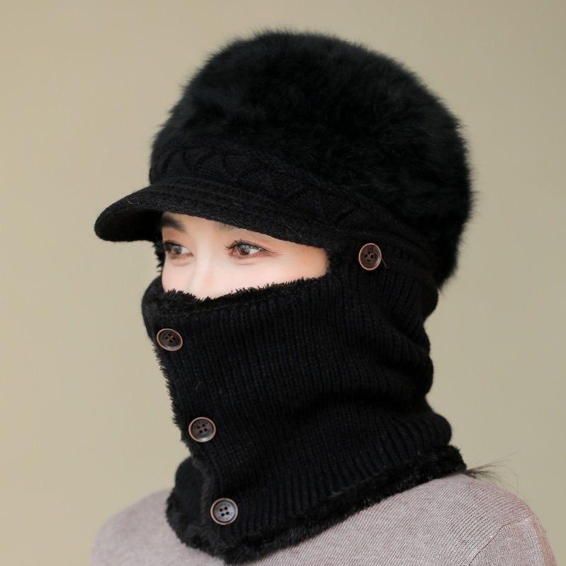 

Новые женские зимние шапки с пуговицами, сохраняющие тепло, женские ветрозащитные, утепленные, утепленные шапки-балаклавы 55cm-60cm чёрный