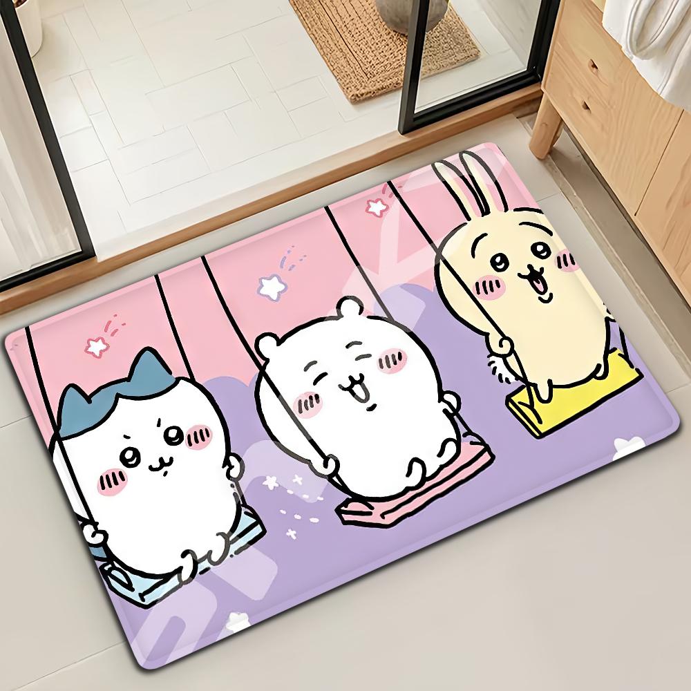 Cute Cartoon C-Chiika-waE Usagi Door Mat Bath Microfiber Decorative Versatile Flannel Floo Mat Quick Dry Absorbent Non-slip Sole