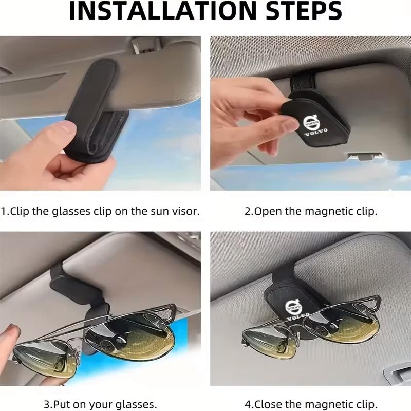 Car Sun Visor Magnetic Leather Sunglasses Clip For Volvo XC90 XC60 V50 S60 V70 V60 V40 S90 olestar AWD XC40 S80 T6 V90
