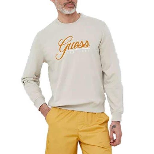 GUESS BEAU CN Crew Neck Sweatshirt Slim Fit Long Sleeve Cotton Blend Pullover Black Size M