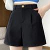 Damen High Waist Schlankmachende Schwarze A-Linien Anzugshorts für Frühling 2026 - Vielseitige Weitbeinige Dreiviertelhosen